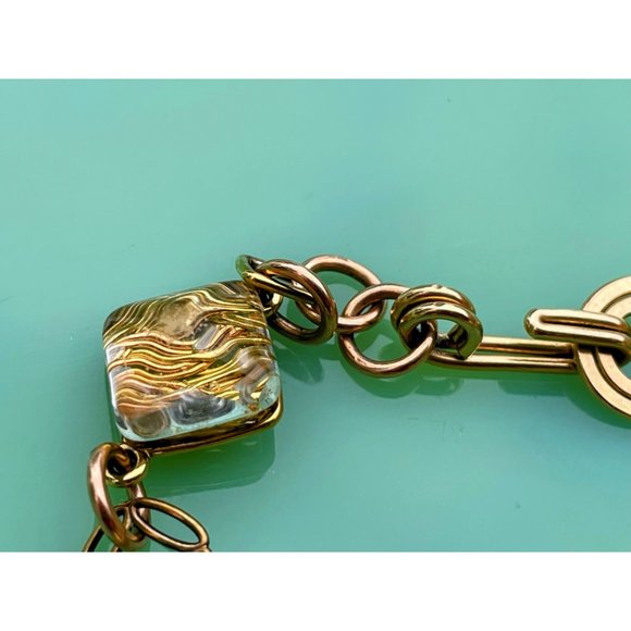 Vintage Dichroic Glass Link Bracelet Copper waves Gold Filled - Picture 12 of 16